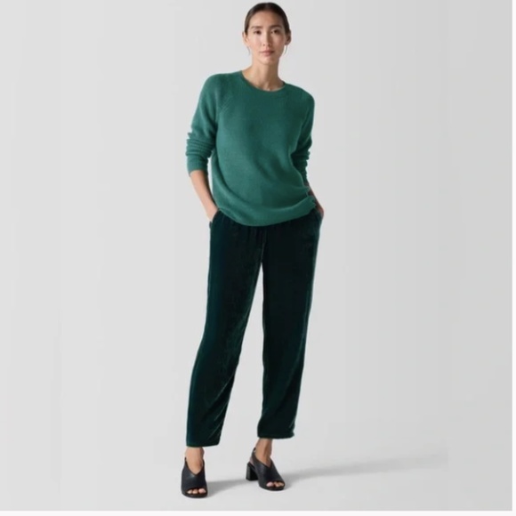 Eileen Fisher High Waist Green Velvet Taper Ankle Pants Pine Nwt - Picture 3 of 8